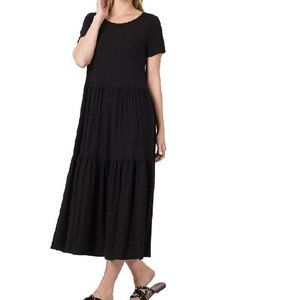Zenana Midi Dress Womens Short Sleeve Tiered Body Black Comfort Casual S L